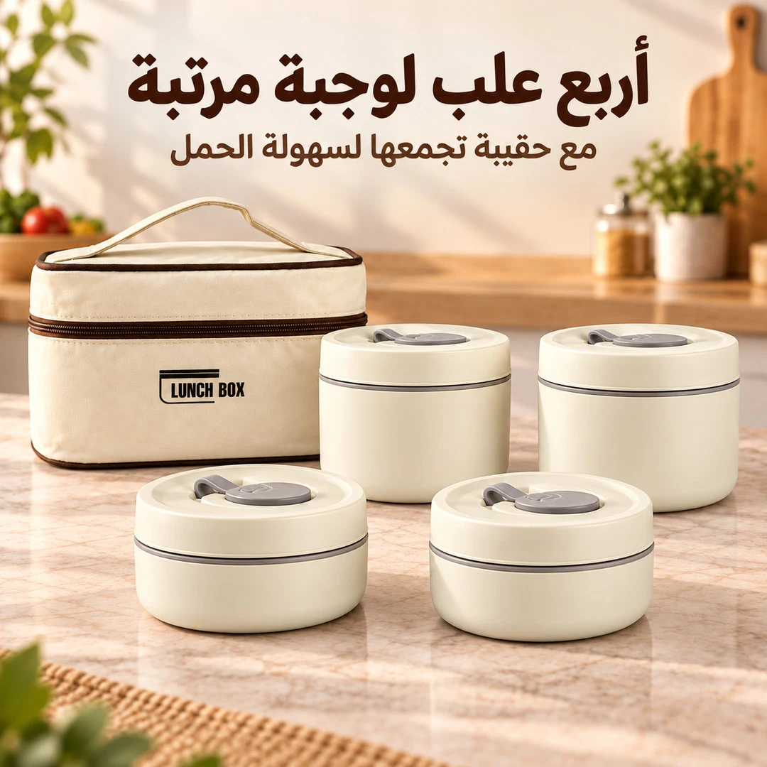طقم علب الأكل 4 في 1 مع حقيبة – وجبتك معك مرتبة